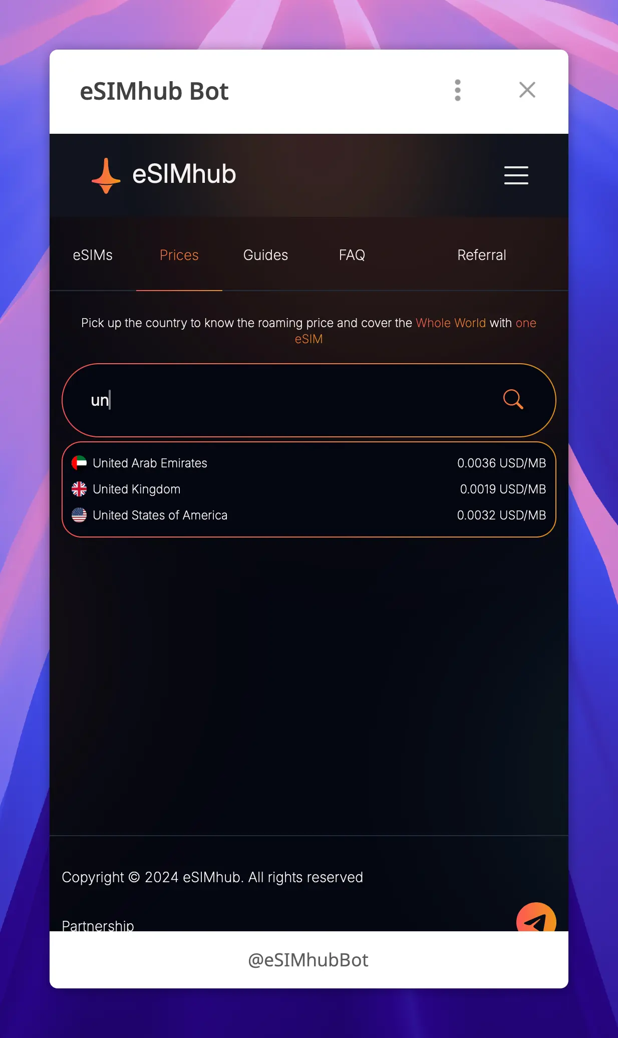 eSIMhub Bot screenshot 2